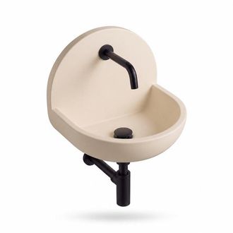 Saniclass Fuente Fonteinset - 46.5x35x43.2cm - solid surface off-white - fonteinkraan - afvoerplug - sifon - mat zwart