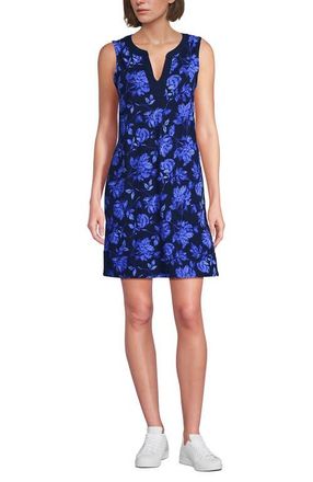 Lands End Cotton Jersey Notch Neck Dress with Soutache in Navy Graphic Floral at Nordstrom, Size X-Small P