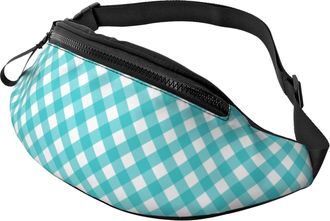 Generic Blue White Gingham Print Bum Bag Waist Bag Lightweight Bumbags For Sport Travel Marathon 14X35Cm