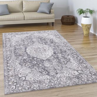 Paco Home Paco Home - Alfombra Sal&oacute;n Pelo Corto Motivo Vintage Abstracto Oriental Moderna Ribete 120x170 Cm, Gris