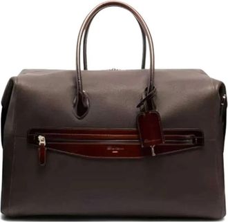 Santoni Tumbled Leather Weekendtas - Heren - Weekendtassen - Bruin - ONE Size - Leer - Tassen