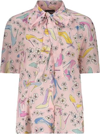 Moschino Overhemden, Dames, Veelkleurig, L, Zijden Blouse met Print