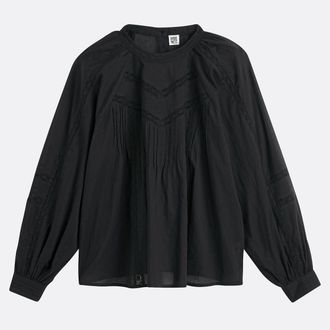 La Redoute Collections Blouse met ronde hals, katoen voile en borduursel