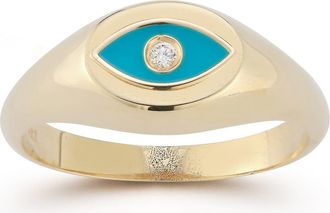 Ember Fine Jewelry 14K Gold & Enamel Diamond Evil Eye Signet Ring at Nordstrom Rack, Size 7