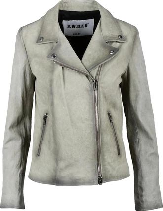 s.w.o.r.d Beige Leather Asymmetrical Zip Biker Leather Jacket