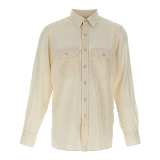 Tom Ford Casual Shirts, male, White, 2XL, Fluid Twill Military Fit Shirt