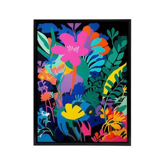 Artery8 Vibrant Abstract Flowers Floral Framed Canvas Wall Art Print | Size: W24 x H32