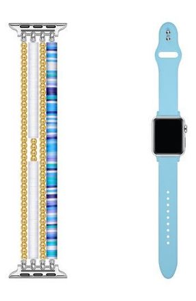 Posh Tech Bestie 2-Pack Beaded & Silicone Apple Watch Watchbands in Blue at Nordstrom Rack