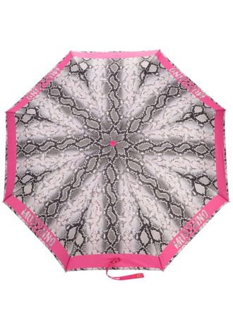 Moschino logo-edge snakeskin-print umbrella - Pink