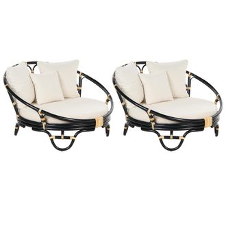 Beliani Beliani - Conjunto De 2 Camas De Exterior De Rat&aacute;n Beige Negro Cojines Rossano