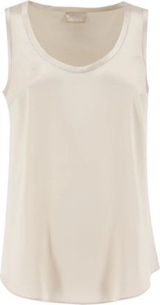 Brunello Cucinelli Ivoor Zijden Top met Glanzend Effect - Dames - Tops zonder mouwen - Beige - L - Satijn - Tops