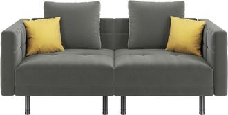 Yaheetech Sofá Cama de 2 Plazas con Respaldo y Brazos Ajustable, Sofá Contemporánea Equipada con 4 Almohadas y Diseño Dividido para Sala de Estar, Dormitorio y