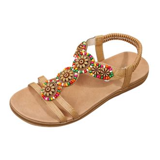 Generic Cocila Womens Sandals WomenS Summer Non Solid Color Flat Beach Open Toe Breathable Shoes Khaki, 5 White For Women Orthopedic Work Gold Glitter Heels E