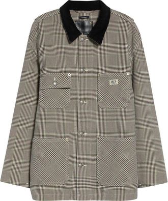 R13 Glen Plaid Relaxed Fit Chore Jacket in Prince Of Wales Grey Check at Nordstrom, Size X-Small