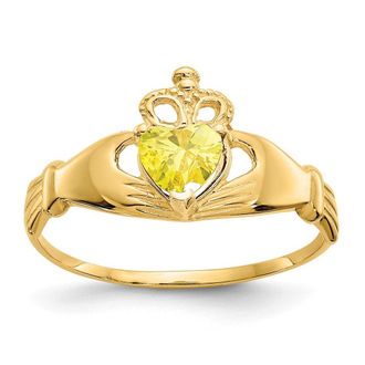 Diamond2Deal 14k Yellow Gold Cubic Zirconia Claddagh Heart Ring