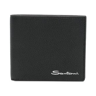Santoni Wallets & Cardholders, male, Black, Size: ONE SIZE Tumbled Leather Wallet