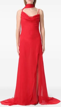 Blumarine Georgette cowl-neck side-slit maxi dress - Red