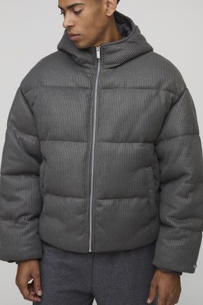 Boohooman Mens Oversized Fit Knitted Hooded Puffer Jacket - Charcoal - Size X-Small