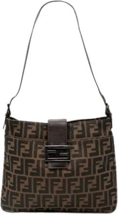 Fendi Pre-owned Shoulder Bags, female, Brown, Size: ONE SIZE Pre-owned Canvas Shoulder Bag