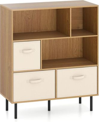 Costway 6-Cube Bookshelf 3-Tier Bookcase with 3 Removable-Natural