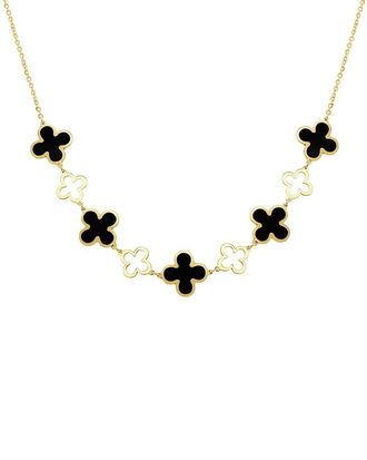Italian Gold, Inc 14K Onyx Station Layered Clover Necklace