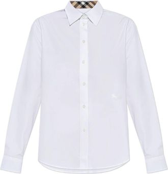 Burberry Shirt met logo - Dames - Overhemden - Wit - S - Katoen - Overhemden