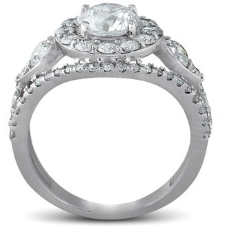Pompeii3 2 ct Halo Diamond Multi Row Engagement Ring 14k White Gold