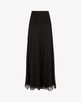 Serena Bute Silk Georgette Full Length Skirt - Black Silk