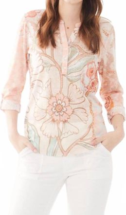 FDJ Henley Three Fourth Sleeve Mesh Jersey Top In Trellis