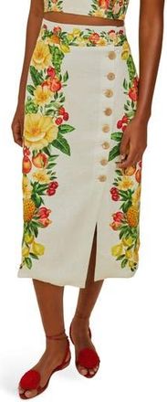 Farm Rio Picnic Flowers Button Midi Skirt in Off-White at Nordstrom Rack, Size X-Large