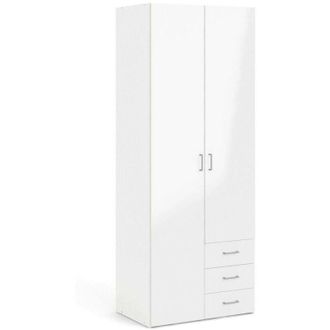 Dmora Guardaroba 2 Ante Apollina, Armadio Camera da Letto Appendiabiti, 4 Ripiani, 49.5x200.4h cm Bianco Lucido