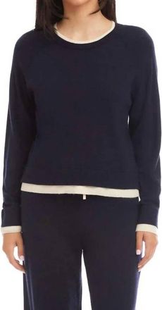 Karen Kane Cleo Contrast Crewneck Sweater In Navy And Cream