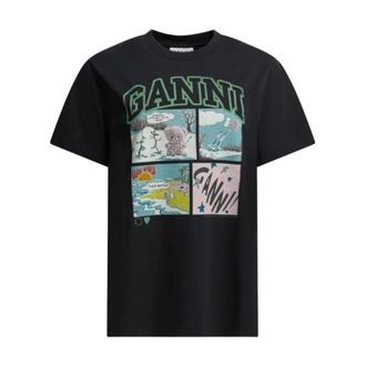 Ganni T-Shirts, male, Black, Size: XS Cotton Jersey Bear Comic Teddy T-Shirt