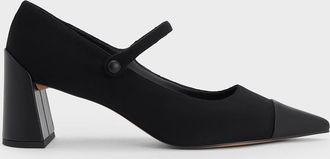 Charles & Keith Faux Suede Cap-Toe Pointed Mary Jane Pumps