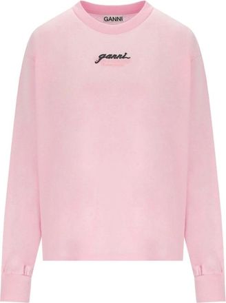 Ganni Tops, Dames, Roze, XS, Katoen, Lange Mouwen Katoenen T-shirt
