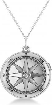Allurez Diamond Compass Locket Necklace 14k White Gold (0.10ct)