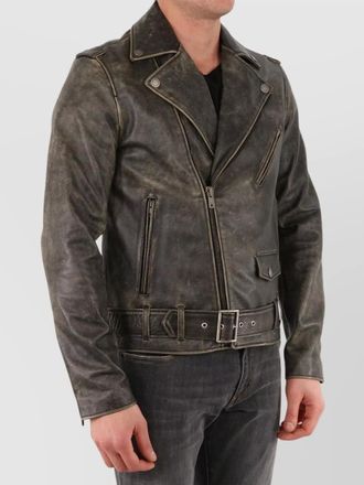 Golden Goose distressed leather biker jacket with gold star detailing