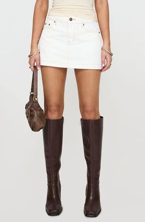 Princess Polly Nicolina Low Rise Denim Miniskirt in Ecru at Nordstrom, Size 12