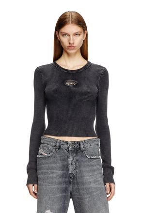 Diesel Cropped jumper with cut-out logo - Tops - Woman - Black