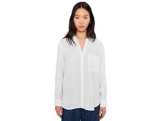 Eileen Fisher Organic Cotton Ripple Mandarin Collar Shirt Womens Clothing White : MD