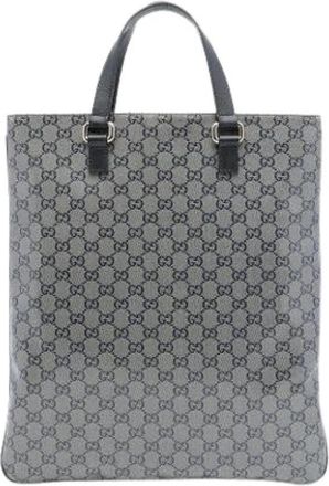 Gucci Pre-owned Canvas Tote Bag - Dames - Vintage Shopper - Grijs - ONE Size - Leer - Vintage