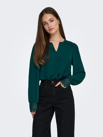 Only Langarmbluse ONLY ONLCERENA METTE L/S LACE VNECK TOP WVN, Damen, Gr. XS, ponderosa pine, Web, Obermaterial: 100% Polyester, unifarben, regular fit nor