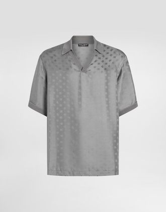 Dolce & Gabbana Silk Jacquard Polo Shirt With Dg Logo - Man T-shirts And Polos Gray 46