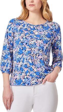 Jones New York Moss Crepe Top Womens Blue Horizon Floral Stretch FTS1117