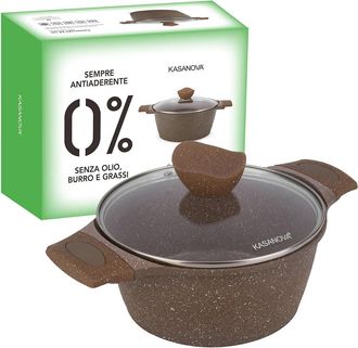 KASANOVA Casseruola 24 cm antiaderente 0 grassi con coperchio