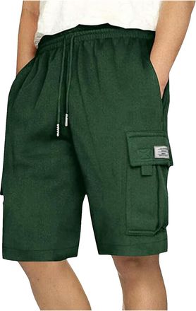 Generic Mens Jogger Shorts UK Cotton Cargo Sports Shorts with Multi Pockets Elastic Waist Drawstring Workout Jogging Bottoms Activewear Summer Casual SweatSho