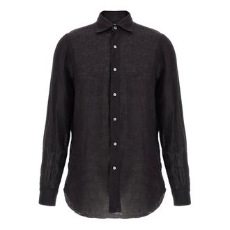 Finamore Gaeta Linen Shirt - male - Finamore - Formal Shirts - Black - 2XL - Shirts