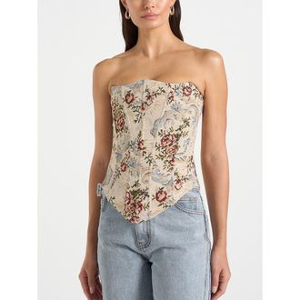 Mani&egrave;re De Voir Scarlett Tapestry Lace Up Corset in Beige at Nordstrom, Size X-Small