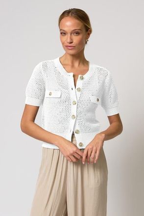 Central Park West Iris Tape Yarn Cardi in White at Nordstrom, Size Large