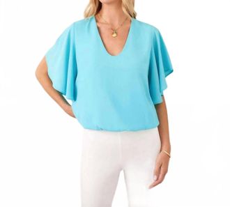 Karen Kane Flutter Sleeve V-Neck Top - Petite In Aqua